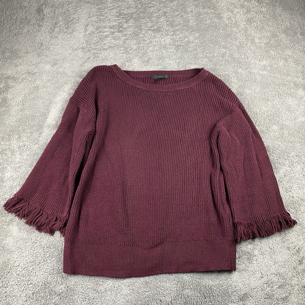 J. Crew Top Sweater Womens Small Maroon Burgandy 3/4 Fray Sleeve